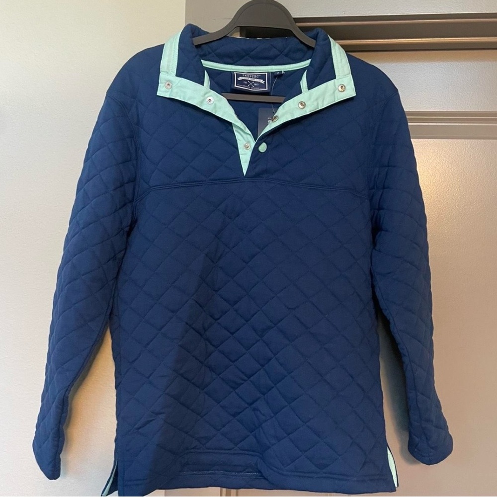 Lauren James Navy and Mint Quilted Pullover